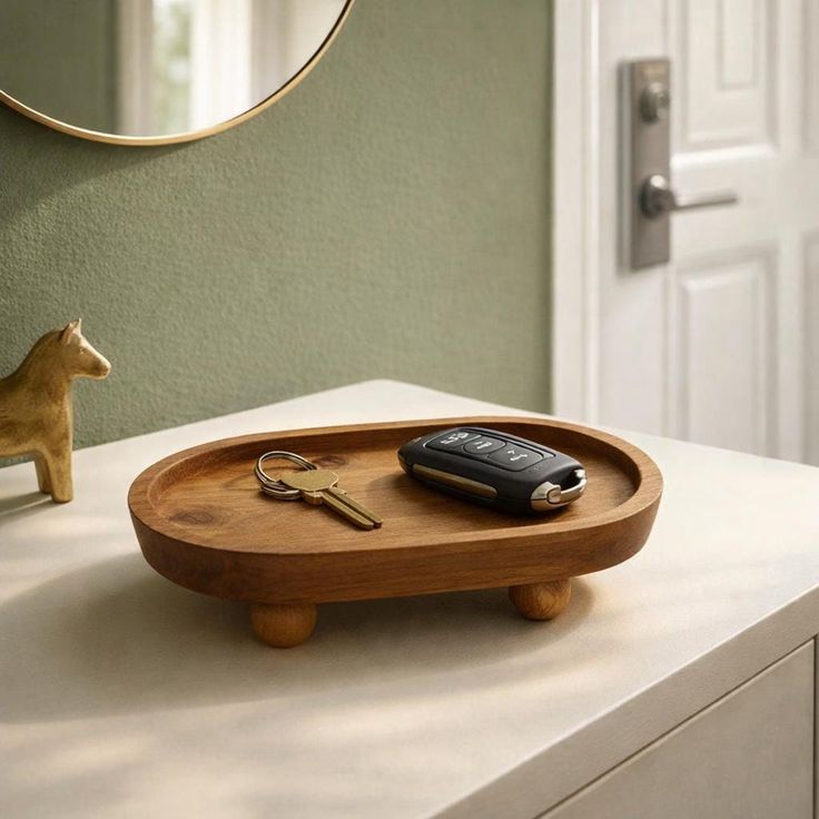 Bougeoir minimaliste en plateau en bois - Encens, parfum d'ambiance et support à bijoux, porte-clés, décoration nordique