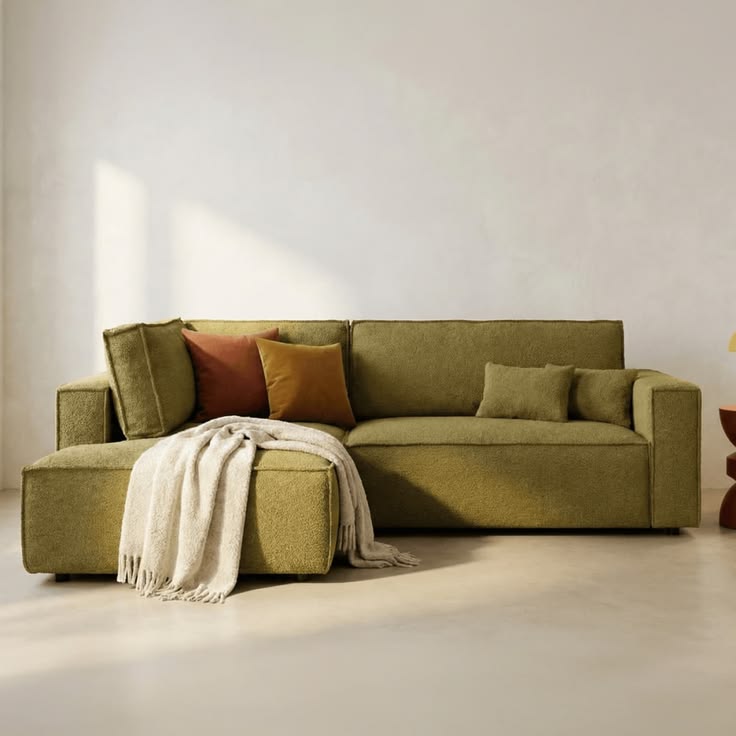 Canapé d'angle gauche ouvert convertible 3 pl_, tissu bouclé jaune Homifab