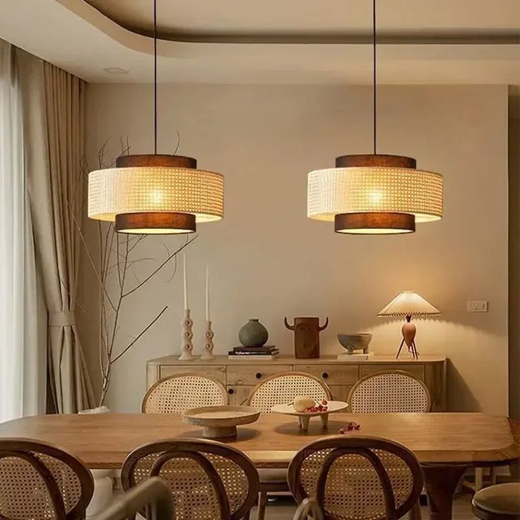 Lustre Rétro En Rotin Tissé Pour Décoration Intérieure